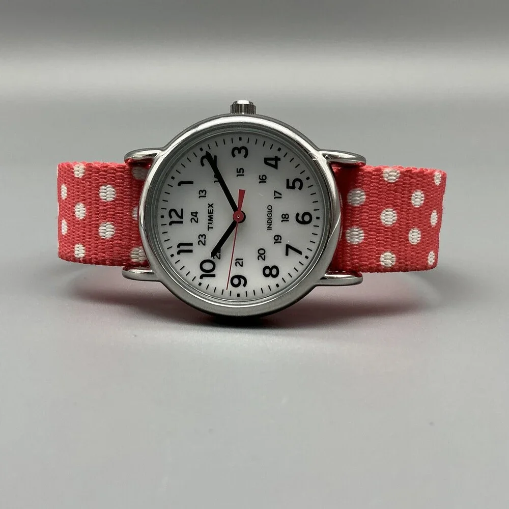 Timex Weekender TWP265000 Womens Watch 31mm Polka Dot Nylon Indiglo New Battery